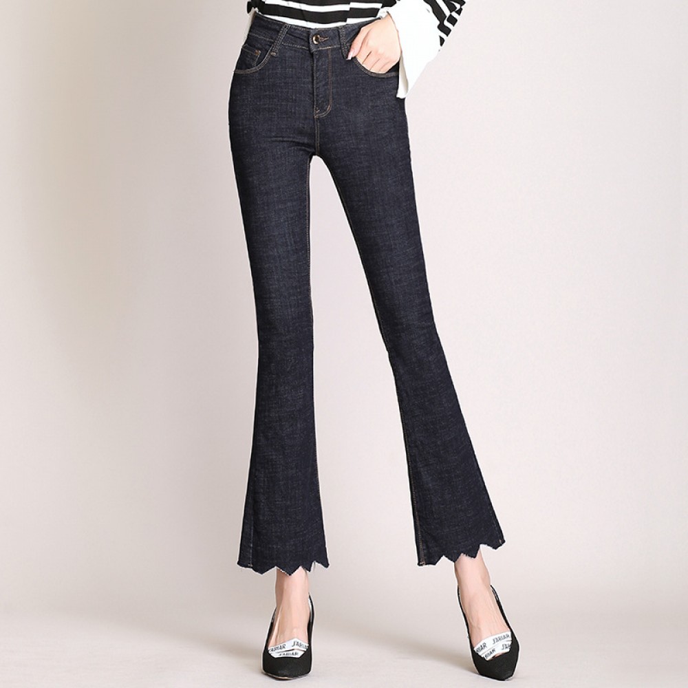 Real shot spring and autumn new personality micro-la jeans women high waist elastic tight skinny thin trumpet trousers women