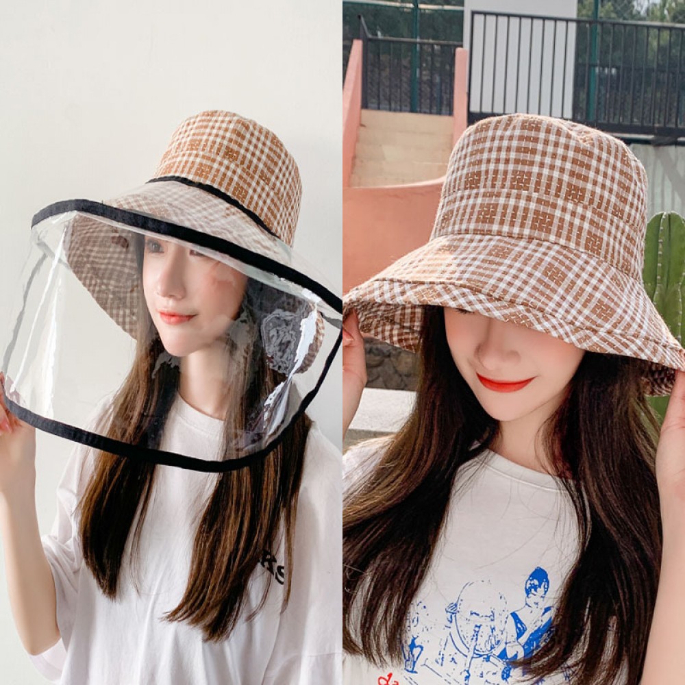 Spring and summer cotton and linen Scottish grid children's hat outdoor sunscreen transparent transparent anti-foam fisherman hat