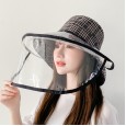 Spring and summer cotton and linen Scottish grid children's hat outdoor sunscreen transparent transparent anti-foam fisherman hat