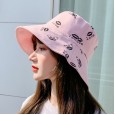 Tide female hat spring and summer new outdoor sunshade hat printed letters fisherman hat lips double-sided cloth hat