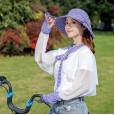 Hat female summer striped bow fisherman hat outdoor cycling UV protection travel wild picking tea hat sun hat