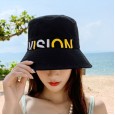 New fashion hat female summer simple letter embroidery fisherman hat outdoor travel beach sun hat