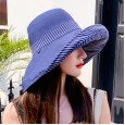 New style hat spring and summer female super large eaves fisherman hat contrast color striped sun hat double-sided with sun hat travel