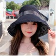 New style hat spring and summer female super large eaves fisherman hat contrast color striped sun hat double-sided with sun hat travel