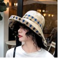 Summer new lattice double-sided wear small fresh fisherman hat female outdoor shade UV cloth hat