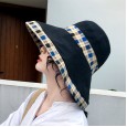Summer new lattice double-sided wear small fresh fisherman hat female outdoor shade UV cloth hat