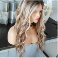 Ladies mid-length long curly hair chemical fiber gradient dyeing wig headgear matte high temperature silk