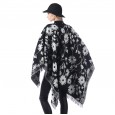 New ladies retro ethnic style flowers warm sunscreen imitation cashmere shawl cloak