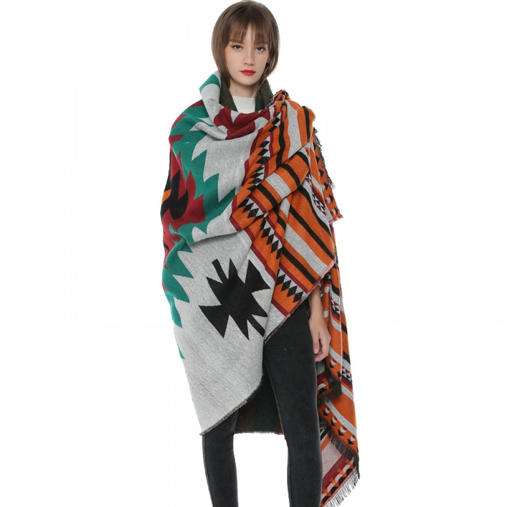 Hot new celebrity style geometry plus striped blanket to increase thick cape cloak