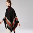 Women's four-bar large border split imitation cashmere brushed jacquard hot shawl catwalk cloak