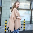 Autumn and winter new front and back wear printed imitation cashmere ethnic fringed cape cloak