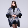 Autumn and winter new front and back wear printed imitation cashmere ethnic fringed cape cloak