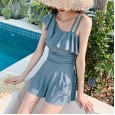 Swimsuit female new one-piece skirt swimsuit large size was thin flat angle conservative hot spring one-piece swimsuit