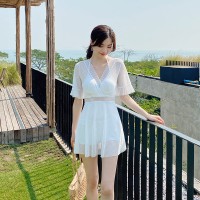 New one-piece swimsuit female fashion solid color was thin seaside beach resort hot spring swimsuit