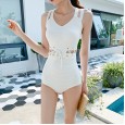 One-piece swimsuit female new cover belly slim sexy steel plate gathered swimsuit female solid color hot spring swimsuit female