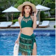 Swimsuit female fashion national style sexy high waist split bikini three-piece set was thin hot spring swimsuit