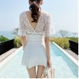 New swimsuit female small fresh one-piece skirt swimsuit small chest gathered conservative cover belly slimming swimsuit
