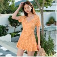 Swimsuit female new skirt-style one-piece swimsuit female conservative cover belly was thin small fragrance wind bubble hot spring swimsuit female