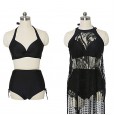 The new sexy bikini three-piece black slim swimsuit ladies small chest steel support gathered hot spring swimwear