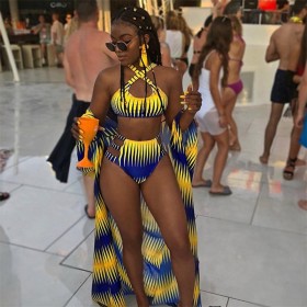 High waist strappy floral swimsuit, bikini swimsuit