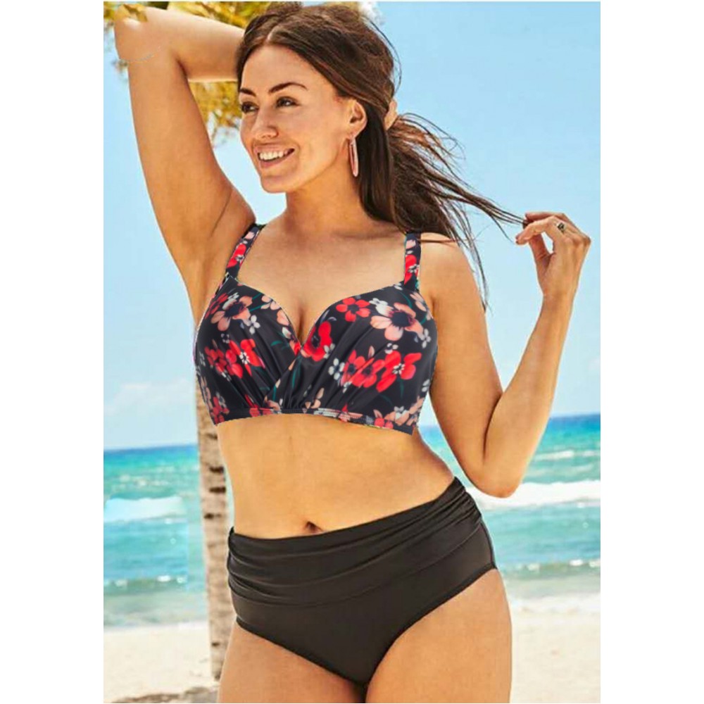 New large size 4XL increase bikini print swimsuit women