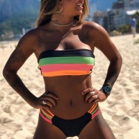 New women's swimwear popular sexy split plain fabric stitching striped swimsuit