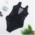 New one-piece swimsuit independent station mesh stitching black one-piece swimsuit