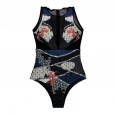 The new one-piece swimsuit mesh sexy sexy one-piece digital print ethnic style swimsuit