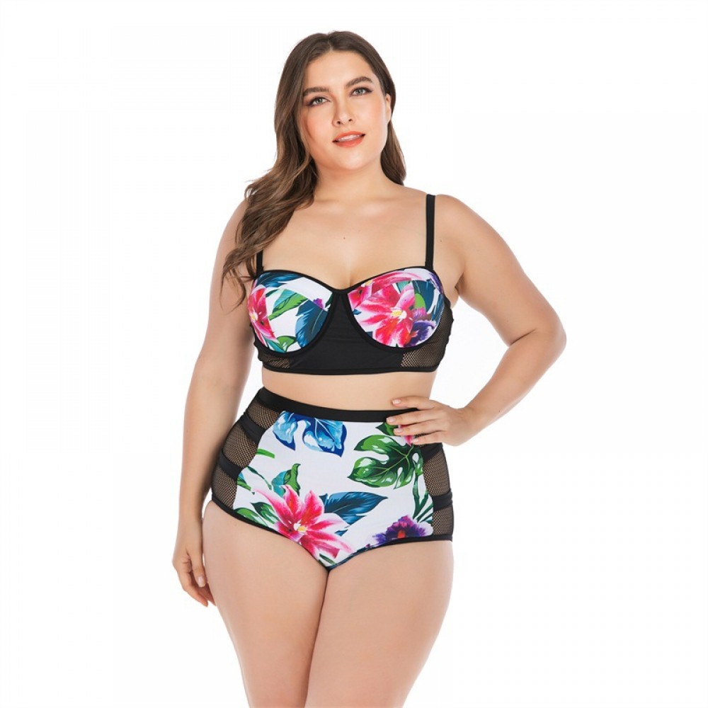 New large size bikini swimsuit mesh splicing women