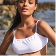New bikini solid color cross neck lace up swimsuit women