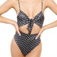 New monokini swimsuit one-piece solid color chest knotted bikini