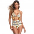 New high waist bikini mesh yarn stitching high waist sunflower print tassel