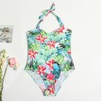 New flamboyant one-piece swimsuit plus size flower and bird printed swimsuit