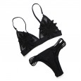 Fashion sexy solid color swimsuit flower decoration split bikini swimsuit