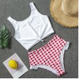 New bikini small fresh white top lotus leaf plaid pants swimsuit