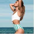 New monokini swimsuit integrated white and green and white striped stitching bikini