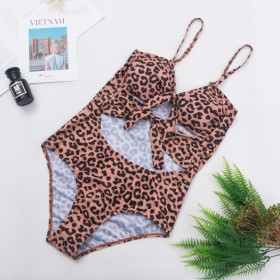 New swimsuit one-piece leopard print swimsuit one-piece chest knotted ladies swimwear