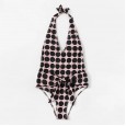 New swimsuit one-piece big wave dot print belly tie knotted swimsuit bikini