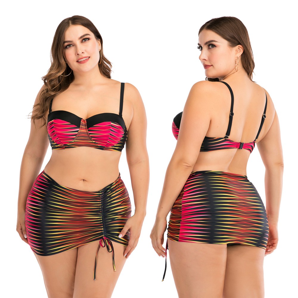 Large size bikini skirt underwire big cup ladies swimsuit swimwear 8804