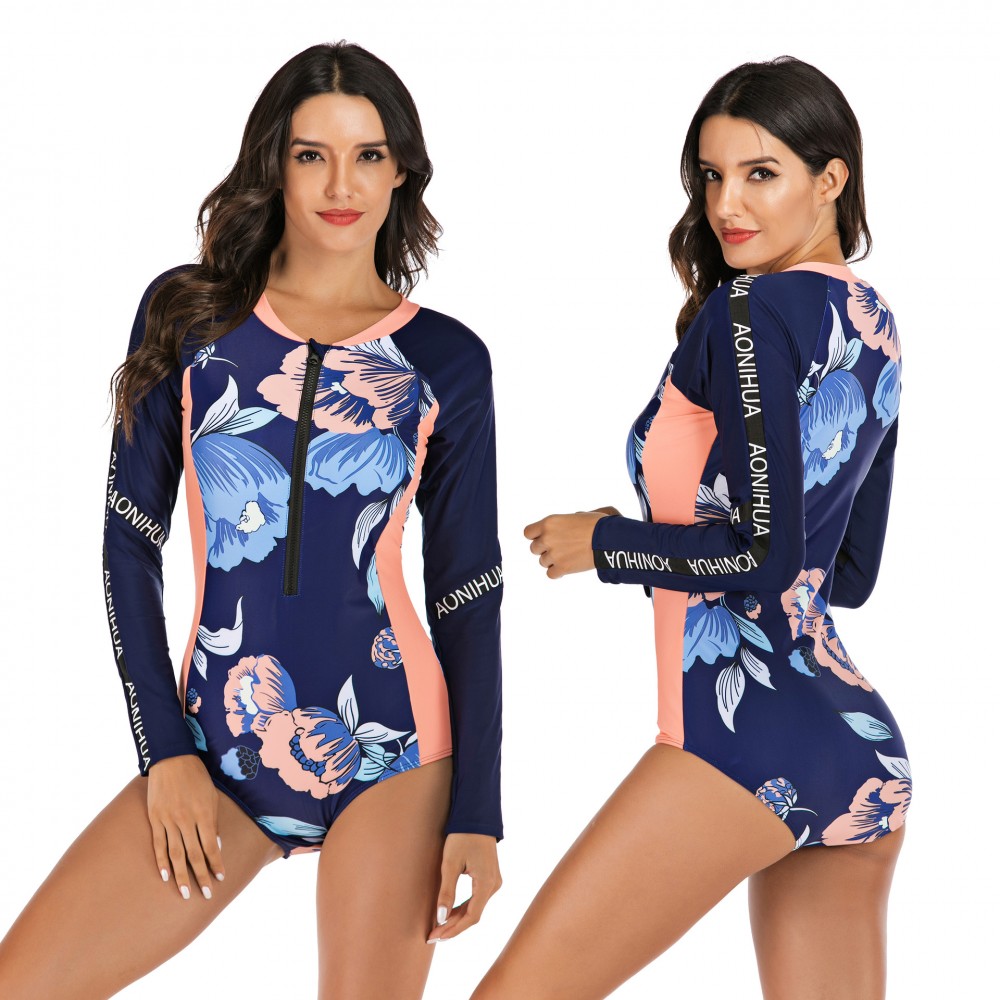Surfing suit one-piece long-sleeved female swimsuit hot spring swimsuit diving suit 7729