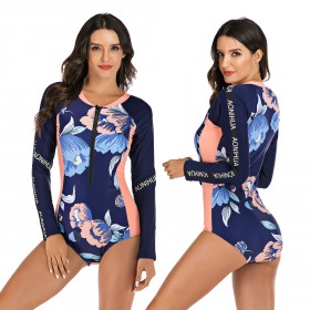 Surfing suit one-piece long-sleeved female swimsuit hot spring swimsuit diving suit 7729