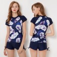 Split flat angle short-sleeved women's swimwear XL was thin hot spring swimsuit 9080