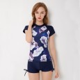 Split flat angle short-sleeved women's swimwear XL was thin hot spring swimsuit 9080