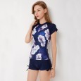 Split flat angle short-sleeved women's swimwear XL was thin hot spring swimsuit 9080