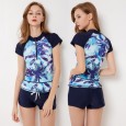 Split boxer short-sleeved female swimsuit XL was thin hot spring swimsuit 9089