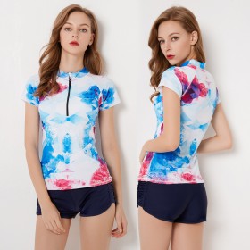 Split flat-angle short-sleeved female swimsuit XL was thin hot spring swimsuit 9086