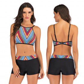 Sports vest split boxer bikini set 7765