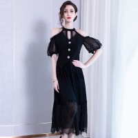 Dress Women's New Spring Chiffon V-Neck Strapless Sexy Lantern Sleeve Mesh Lace Irregular Skirt