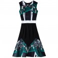 Spring sexy high waist slim ruffled round neck dress printing was thin bag hip temperament fishtail skirt women