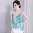 Careful machine V-neck camisole summer new printed chiffon wear wild vest loose shirt top